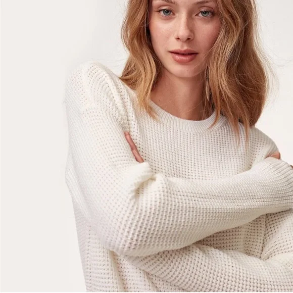 Aritzia Wilfred Isabelli 100% Wool Waffle Knit White/Cream Sweater Size XS - Picture 4 of 13